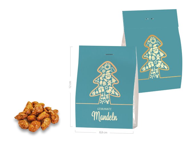 Ein Beutel mit Weihnachtsbaum-Motiv, für 30 g gebrannte Mandeln.