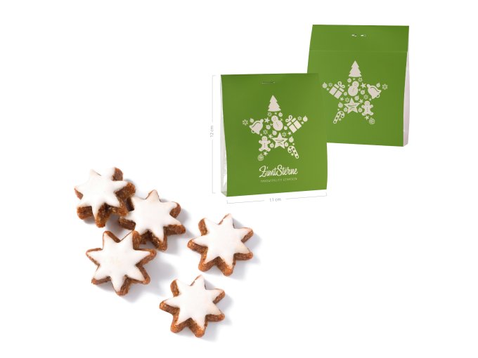 Ein Beutel mit Stern-Motiv, für 30 g gebackene Zimtsterne.