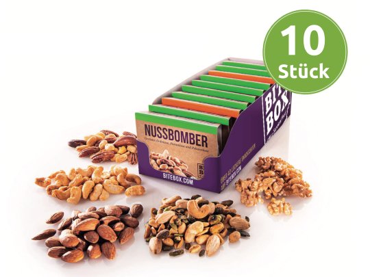 Nuss-Variationen von BiteBox, die zum Snacken einladen.