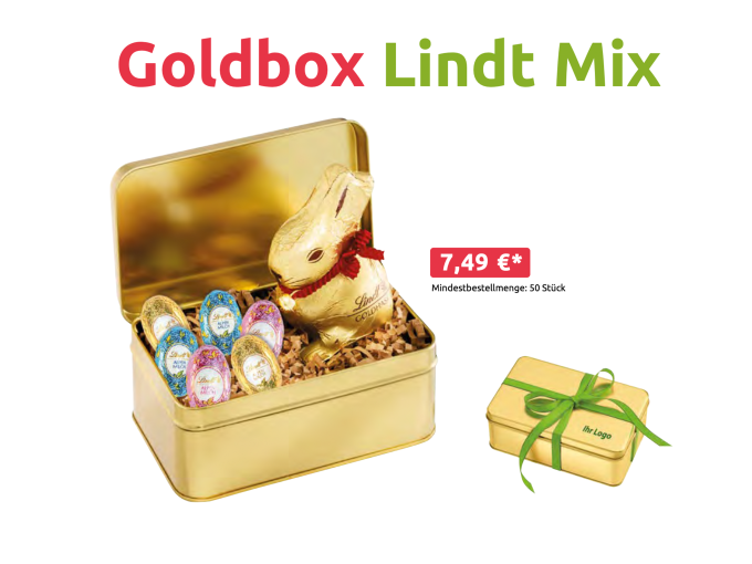 Goldhase von Lindt in der goldenen Metallbox